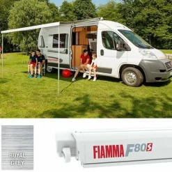 Fiamma F80s 450 cassetteluifel polar white - royal grey< Cassetteluifels