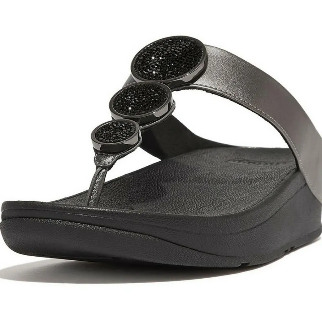 Fitflop Halo Bead-Circle Metallic Toe-Post slippers dames pewter black< Slippers