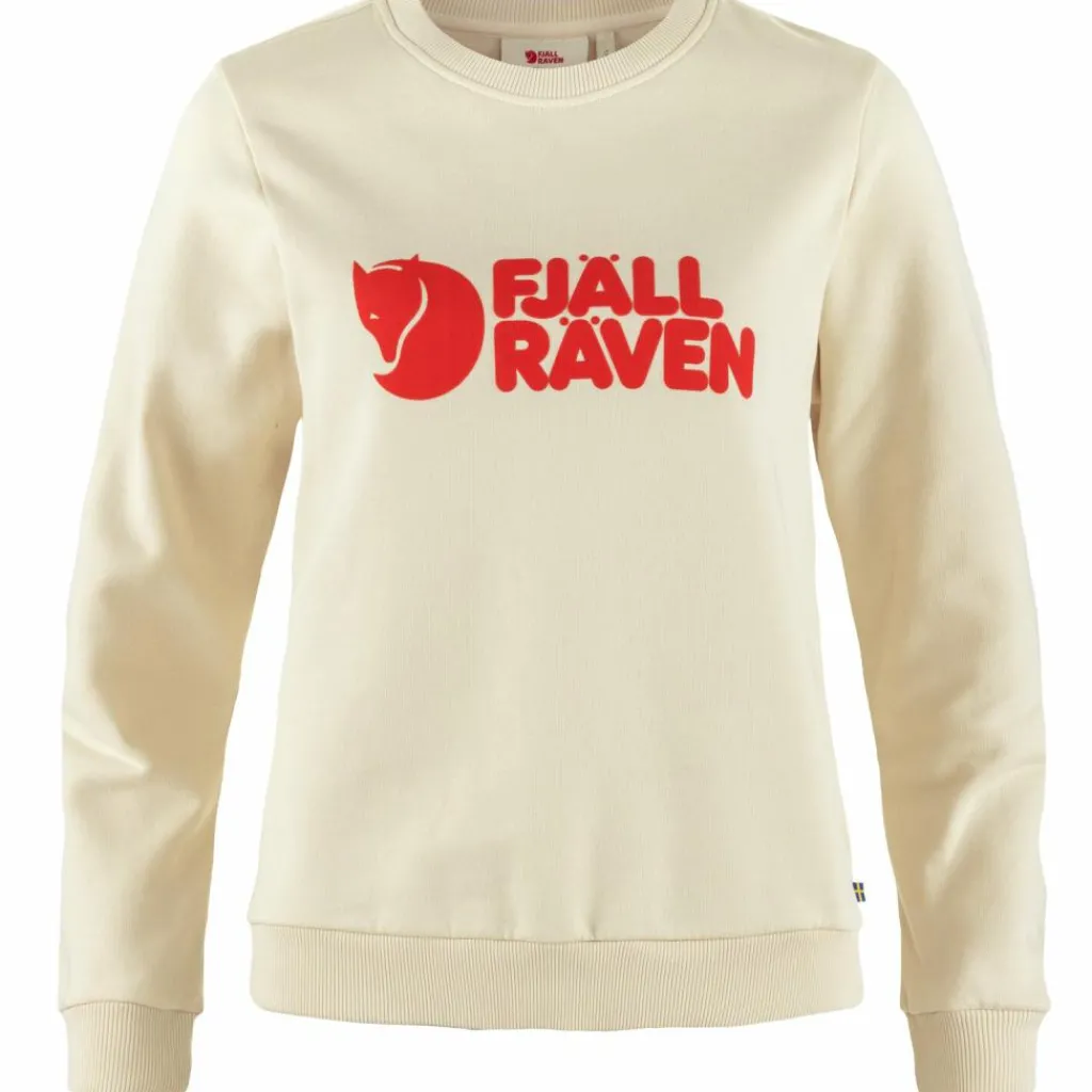 Fjällräven Logo sweater dames chalk white flame orange< Outdoor Trui