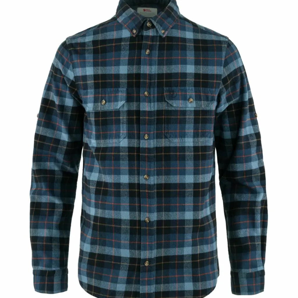 Fjällräven Singi Heavy Flannel overhemd heren dark navy indigo blue< Outdoor Shirt