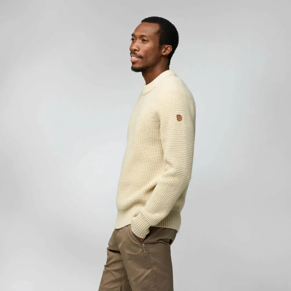 Outdoor Trui-Fjällräven Övik Waffle Knit trui heren light beige