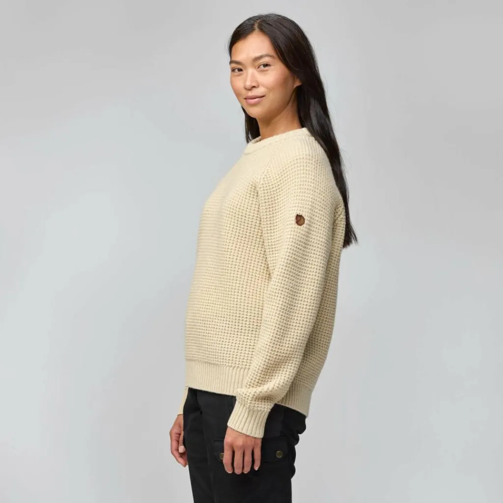 Fjällräven Övik Waffle Knit sweater dames light beige< Outdoor Trui