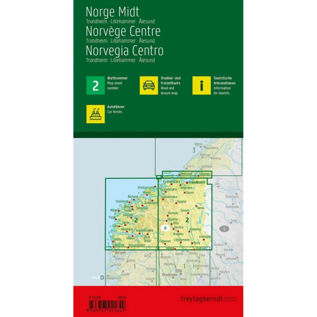 Reisboeken & Kaarten-Freytag & Berndt  Centraal Noorwegen Trondheim Lillehammer Alesund  vrijetijds- en wegenkaart