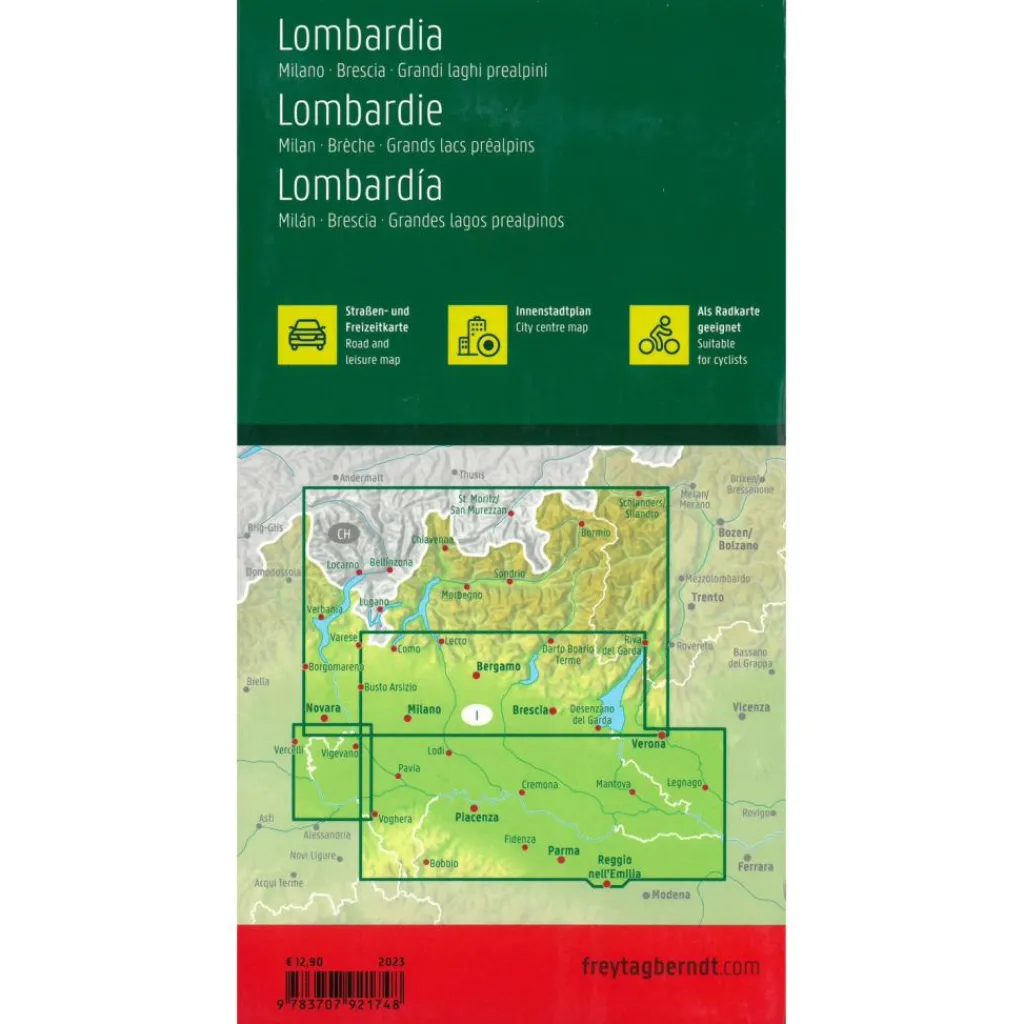 Reisboeken & Kaarten-Freytag & Berndt  Lombardije Milaan Brescia Italiaanse Meren  vrijetijds- en wegenkaart