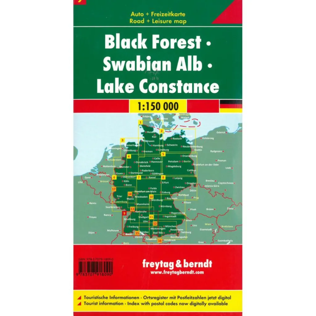 Reisboeken & Kaarten-Freytag & Berndt  Zwarte Woud Schwäbische Alb Bodensee vrijetijds-  en wegenkaart
