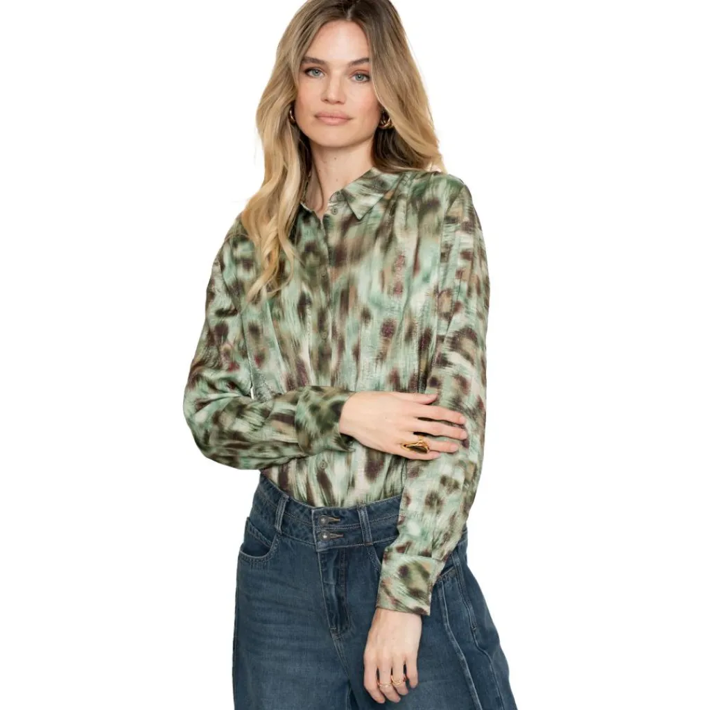 Geisha blouse dames green brown< Shirts, Polo's & Blouses