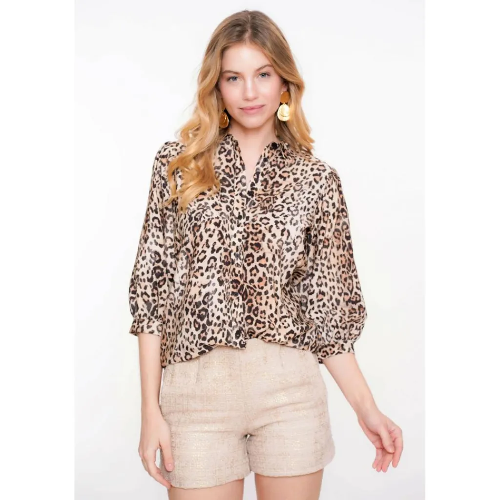 Shirts, Polo's & Blouses-Geisha blouse dames sand black