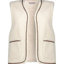 Geisha Teddy Embroidery vest dames off white tape dark brown zigzag< Truien & Vesten