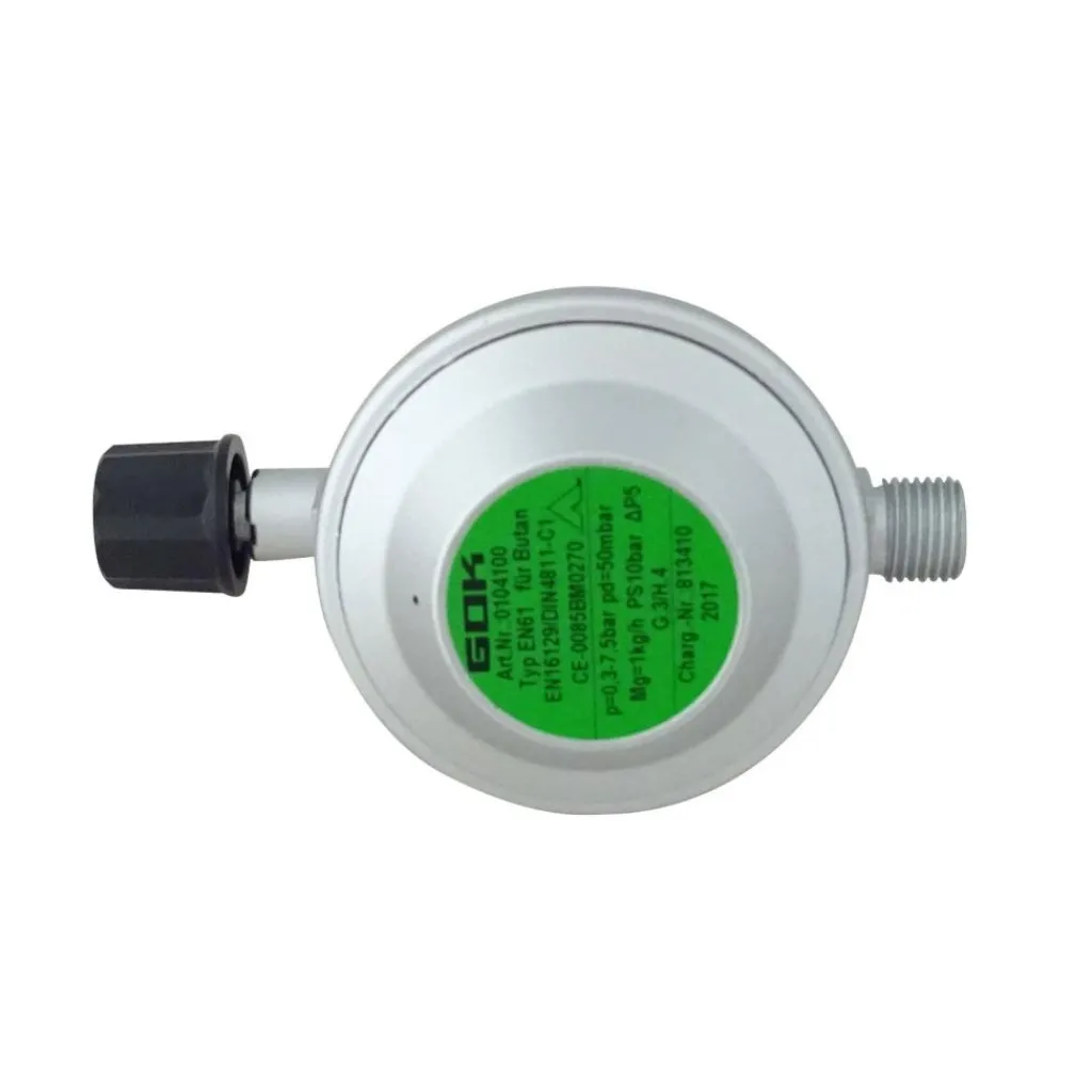 GOK Gasdrukregelaar Campingaz 50 mbar met 1/4 linkse uitgang< Gasdrukregelaars