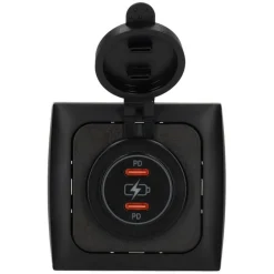 Haba C-line Power Line 2x USB-C PD 36W lader wandcontactdoos met klep black< Camping Elektra