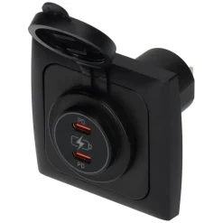 Haba C-line Power Line 2x USB-C PD 36W lader  wandcontactdoos met klep black< Camping Elektra