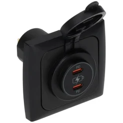 Haba C-line Power Line 2x USB-C PD 36W lader wandcontactdoos met klep black< Camping Elektra
