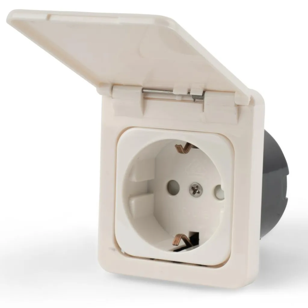 Haba C-line wandcontactdoos met klep wit< Camping Elektra