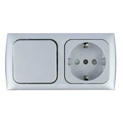 Schakelmateriaal-Haba C-line wandcontactdoos met schakelaar zilver