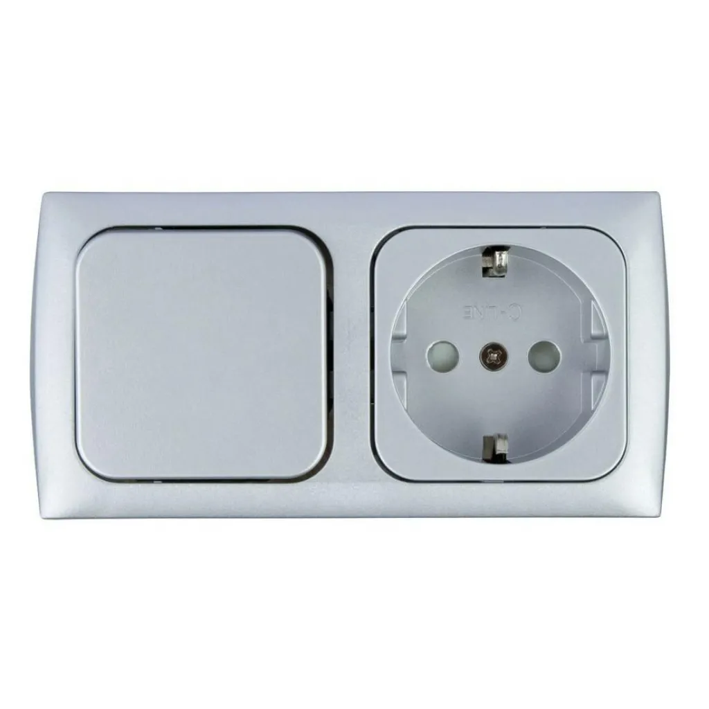 Schakelmateriaal-Haba C-line wandcontactdoos met schakelaar zilver