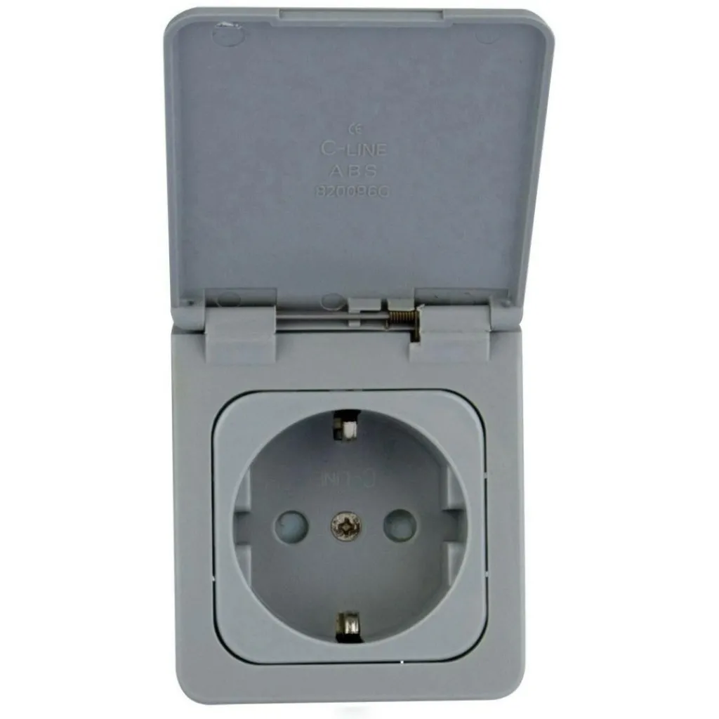 Haba C-line wandcontactdoos met klep grijs< Camping Elektra