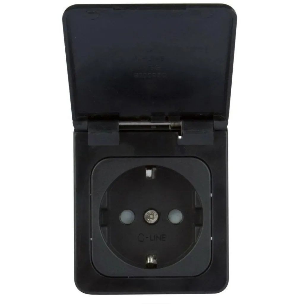 Camping Elektra-Haba C-line wandcontactdoos met klep zwart