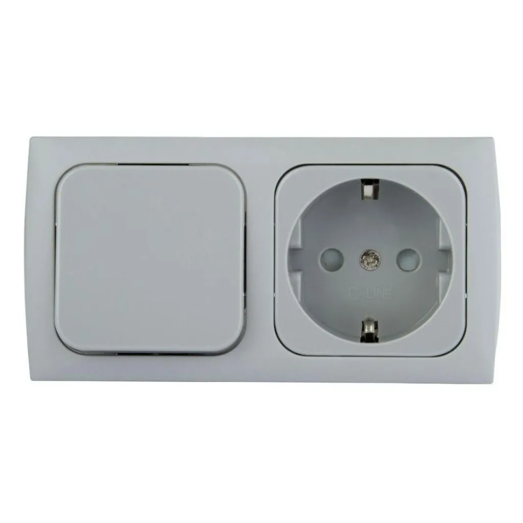 Haba C-line wandcontactdoos met schakelaar grijs< Camping Elektra