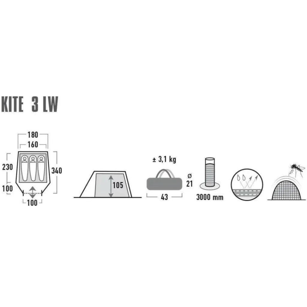 3-Persoons Tent|Tunneltenten-High Peak Kite 3 LW lichtgewicht tunneltent pesto red