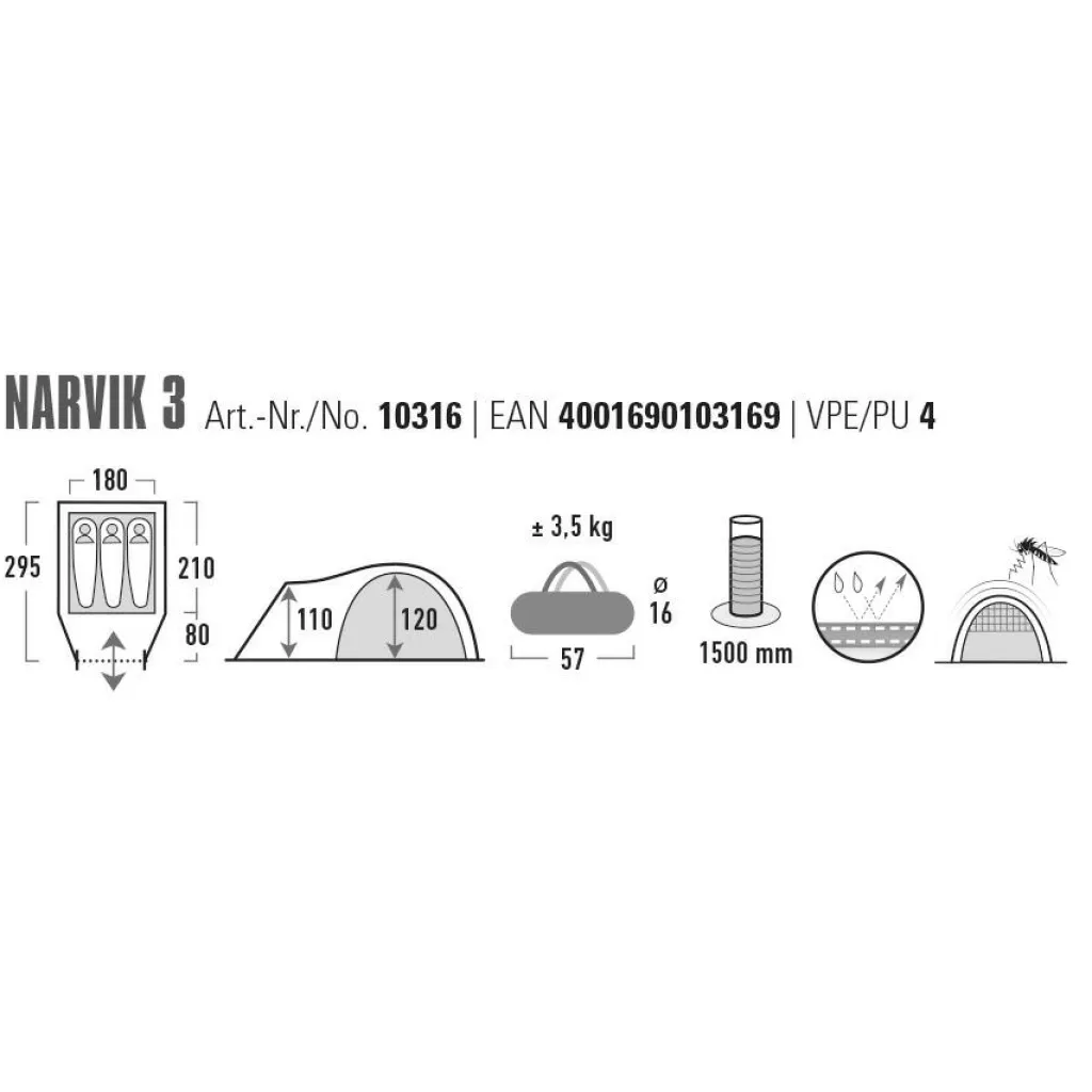 3-Persoons Tent|Bijzettenten-High Peak Narvik 3 koepeltent blue grey