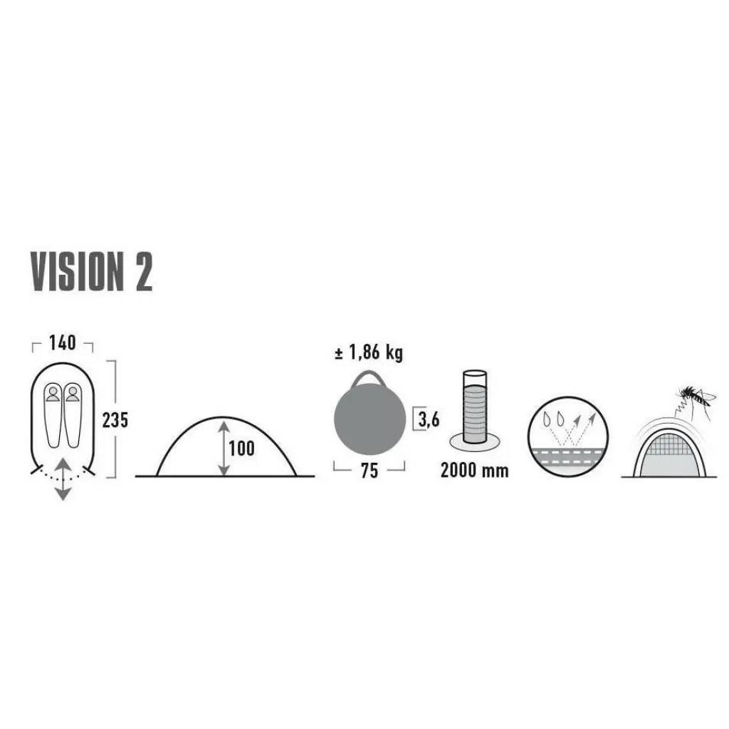 High Peak Vision 2 pop up tent black< 2-Persoons Tent|Tunneltenten