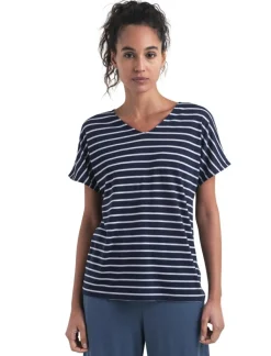 Icebreaker Drayden Reversible Stripe shirt dames midnight navy snow< Outdoor Shirt
