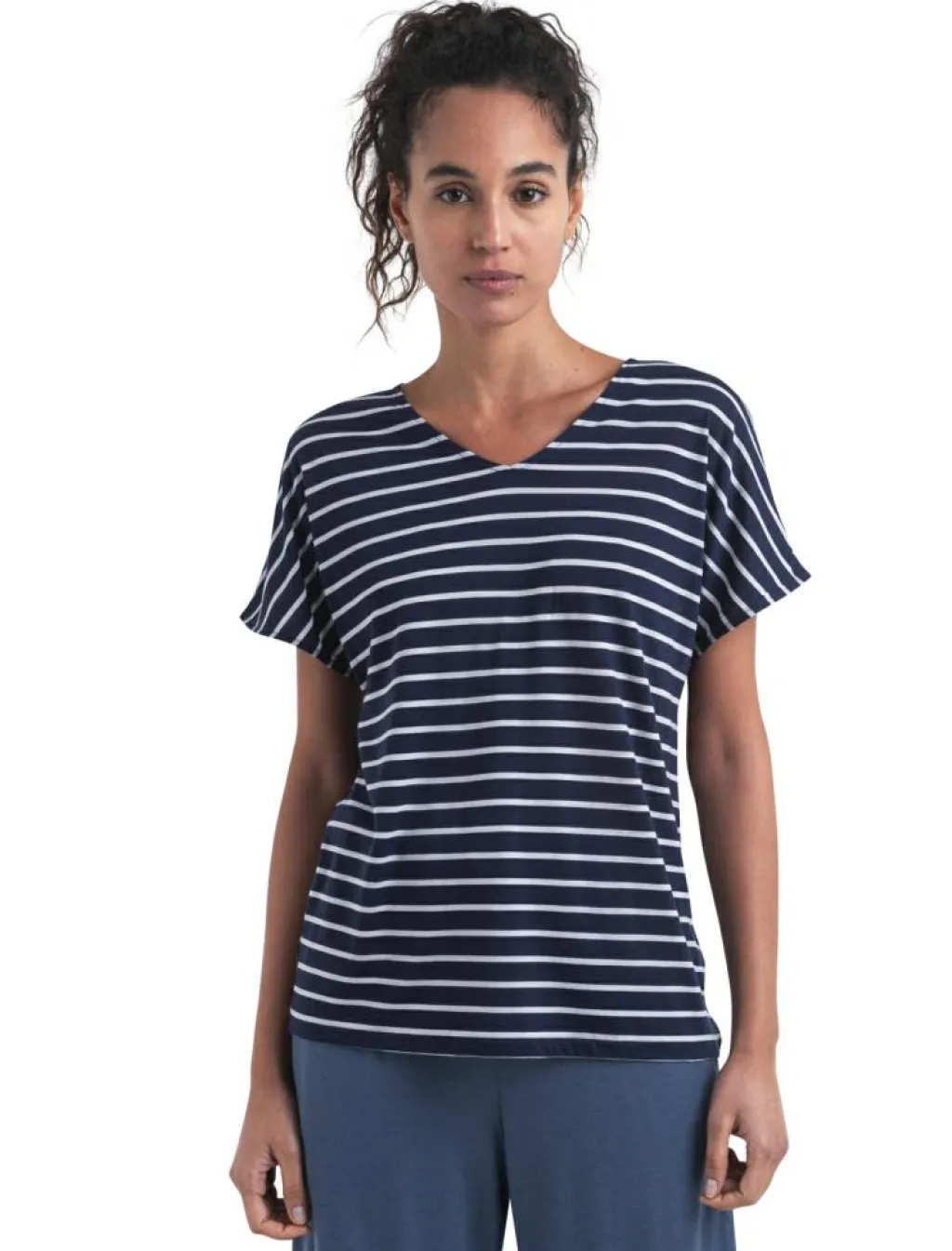Icebreaker Drayden Reversible Stripe shirt dames midnight navy snow< Outdoor Shirt