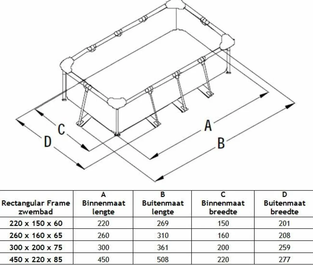 Opzetzwembad-Intex Metal rectangular frame opzetzwembad 260 x 160 cm