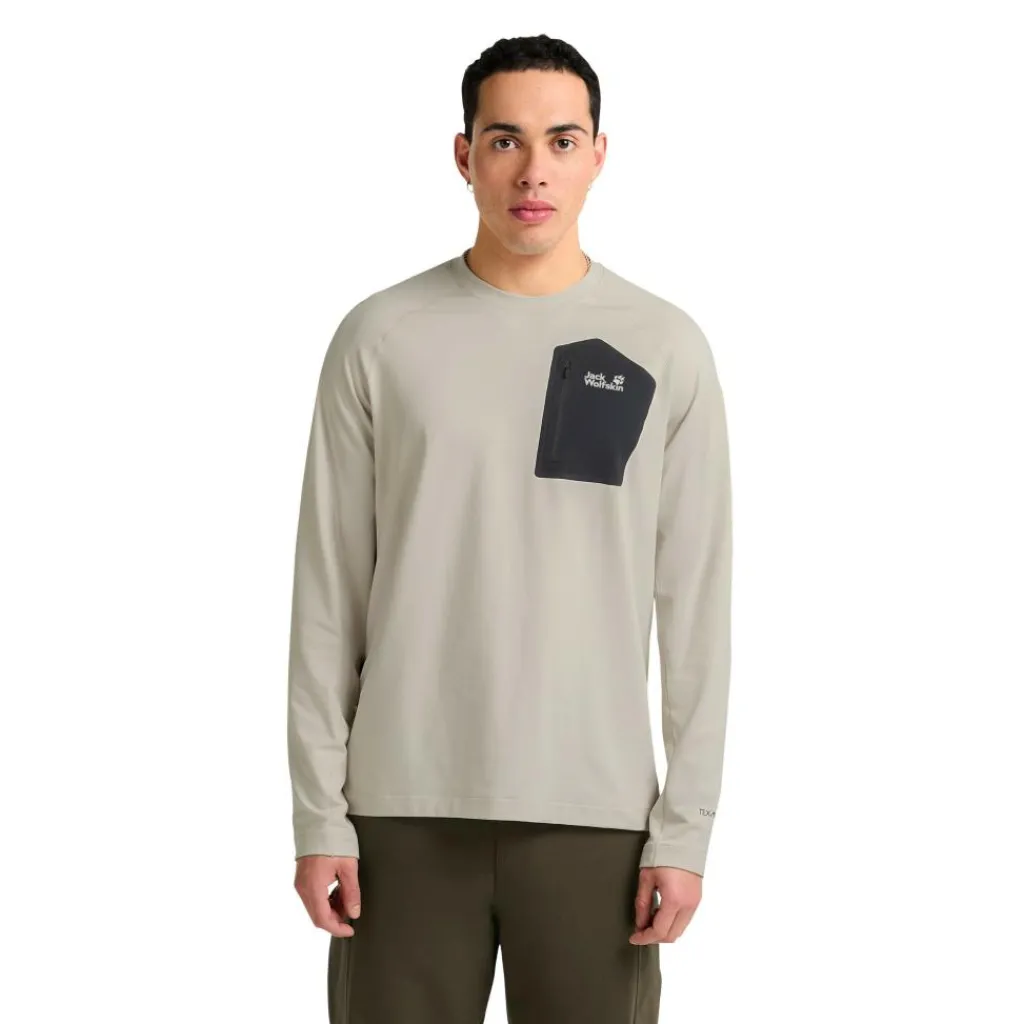 Outdoor Trui-Jack Wolfskin Prelight Trail Crew shirt heren pale sand