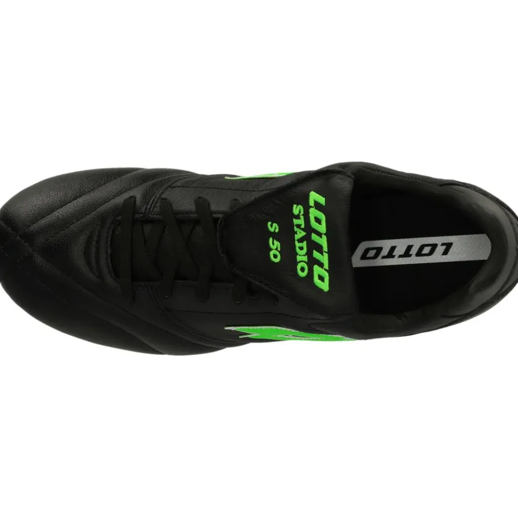 Lotto Stadio 200 III FG voetbalschoenen heren all black spring green< Voetbalschoenen