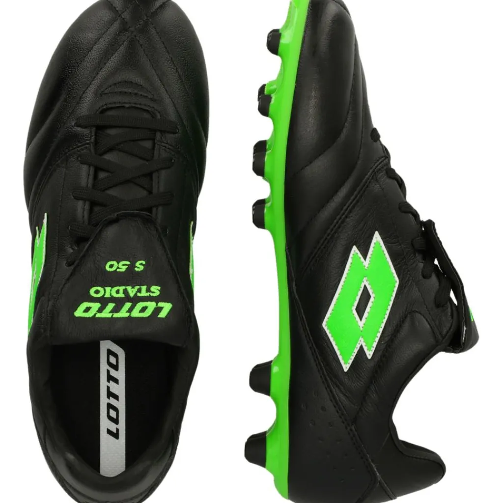 Lotto Stadio 200 III FG voetbalschoenen heren all black spring green< Voetbalschoenen