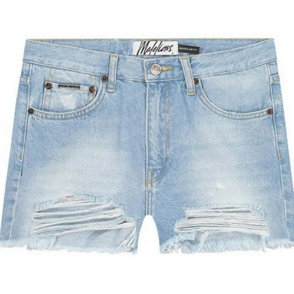 Broeken-Malelions Damaged Denim short dames light blue