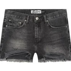 Broeken-Malelions Damaged Denim short dames black