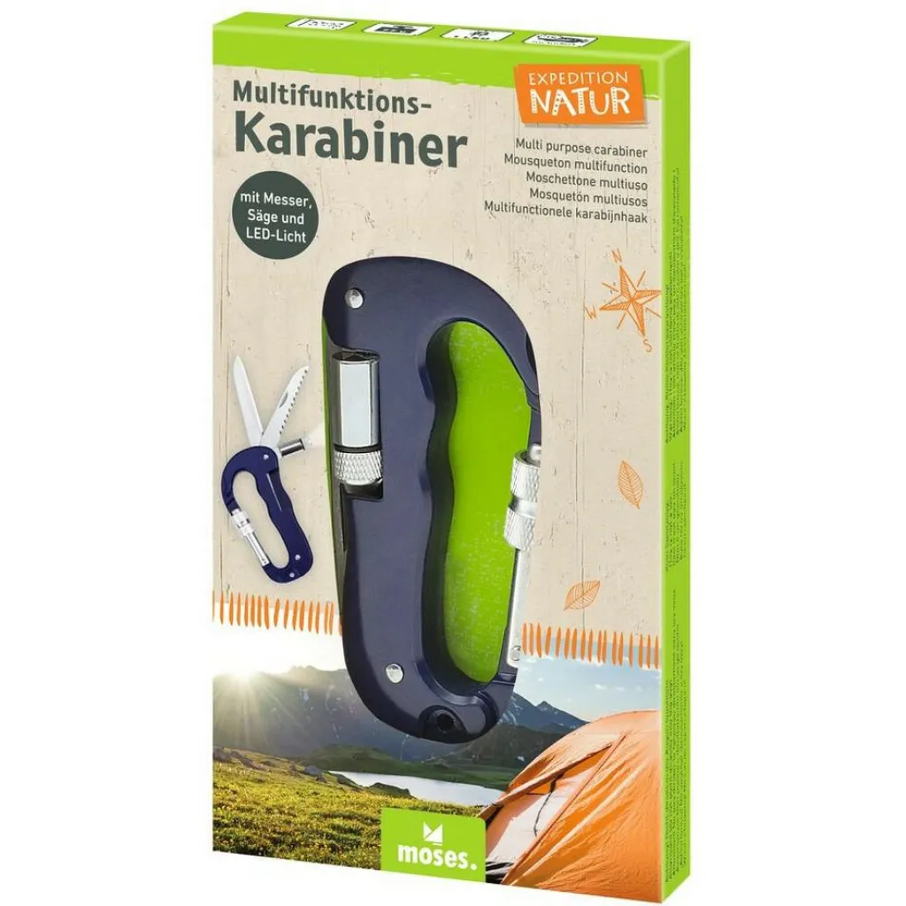 Multitools & Zakmessen-Moses. Verlag Expeditie Natuur Multitool karabijnhaak blauw