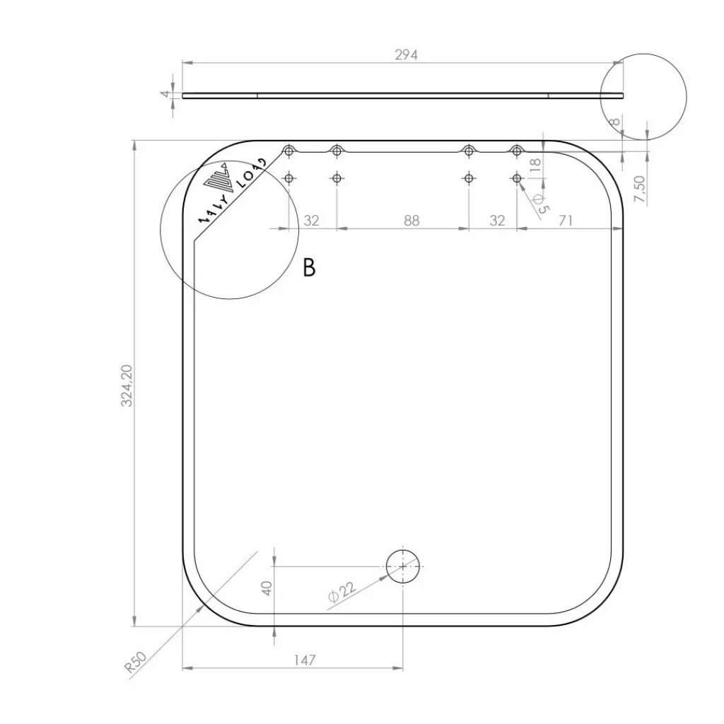 Spoelbakken-Navy Load Glasplaat voor spoelbak 350 x 320