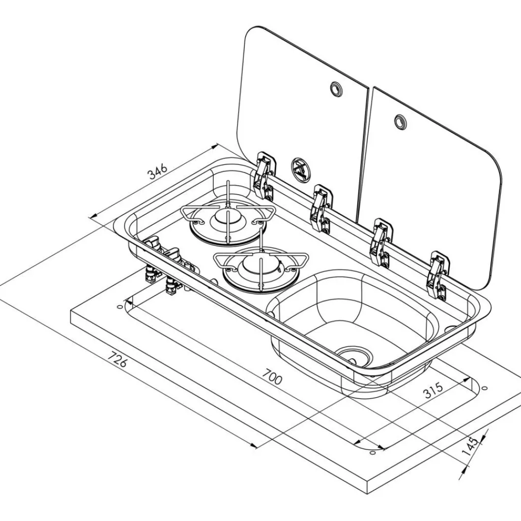 Navy Load 2-pits kook-spoelcombinatie rechts< Kooktoestellen Inbouw