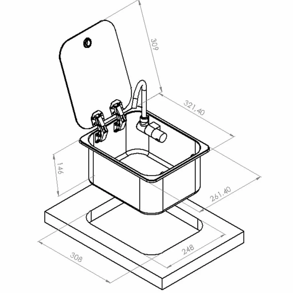 Navy Load Spoelbak met glazen deksel 320 x 260< Spoelbakken
