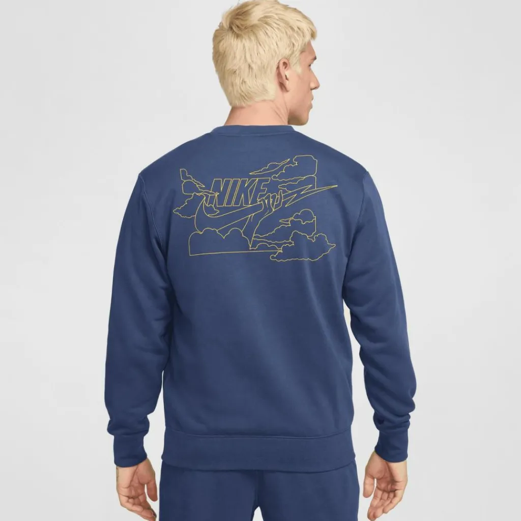 Nike Club FT Crew Bolt sweater heren midnight navy lightening< Truien & Vesten