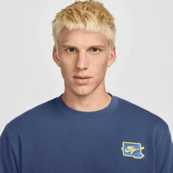 Nike Club FT Crew Bolt sweater heren midnight navy lightening< Truien & Vesten