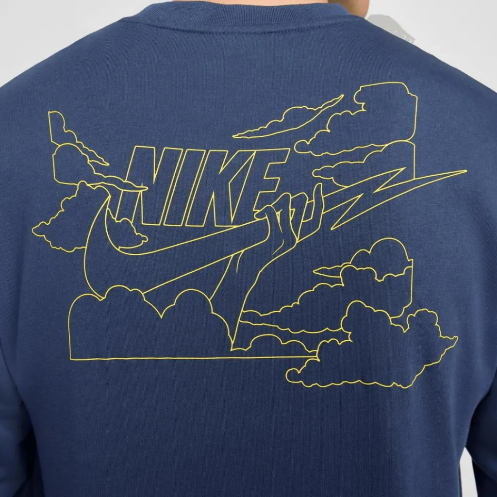 Nike Club FT Crew Bolt sweater heren midnight navy lightening< Truien & Vesten