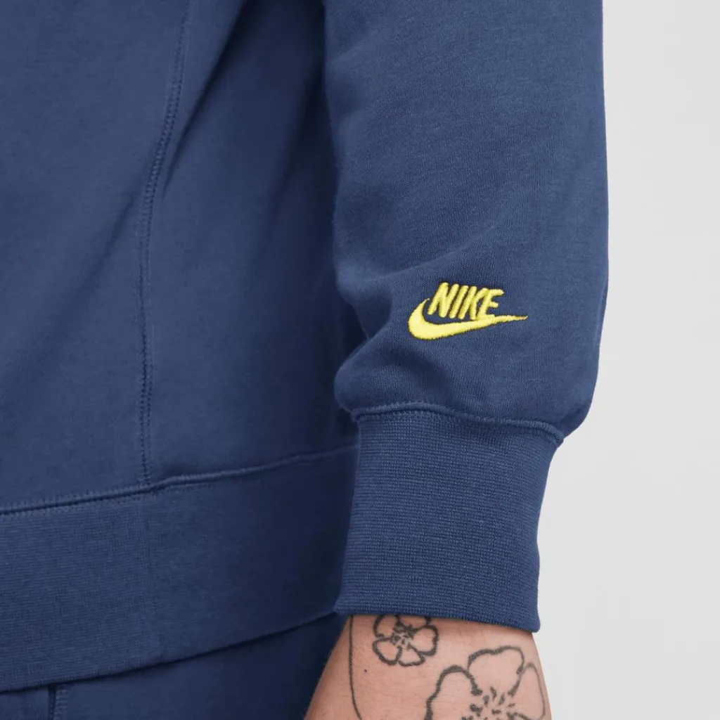 Nike Club FT Crew Bolt sweater heren midnight navy lightening< Truien & Vesten