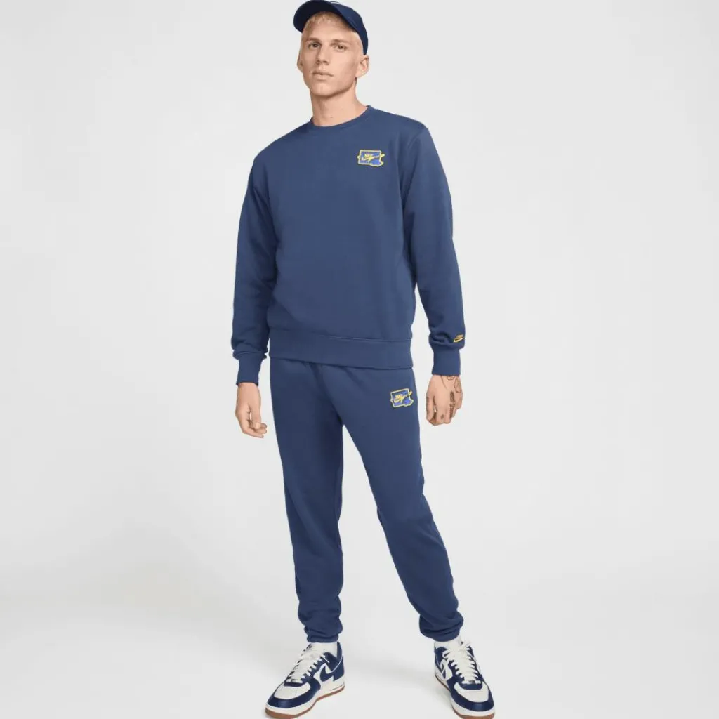 Nike Club FT Crew Bolt sweater heren midnight navy lightening< Truien & Vesten