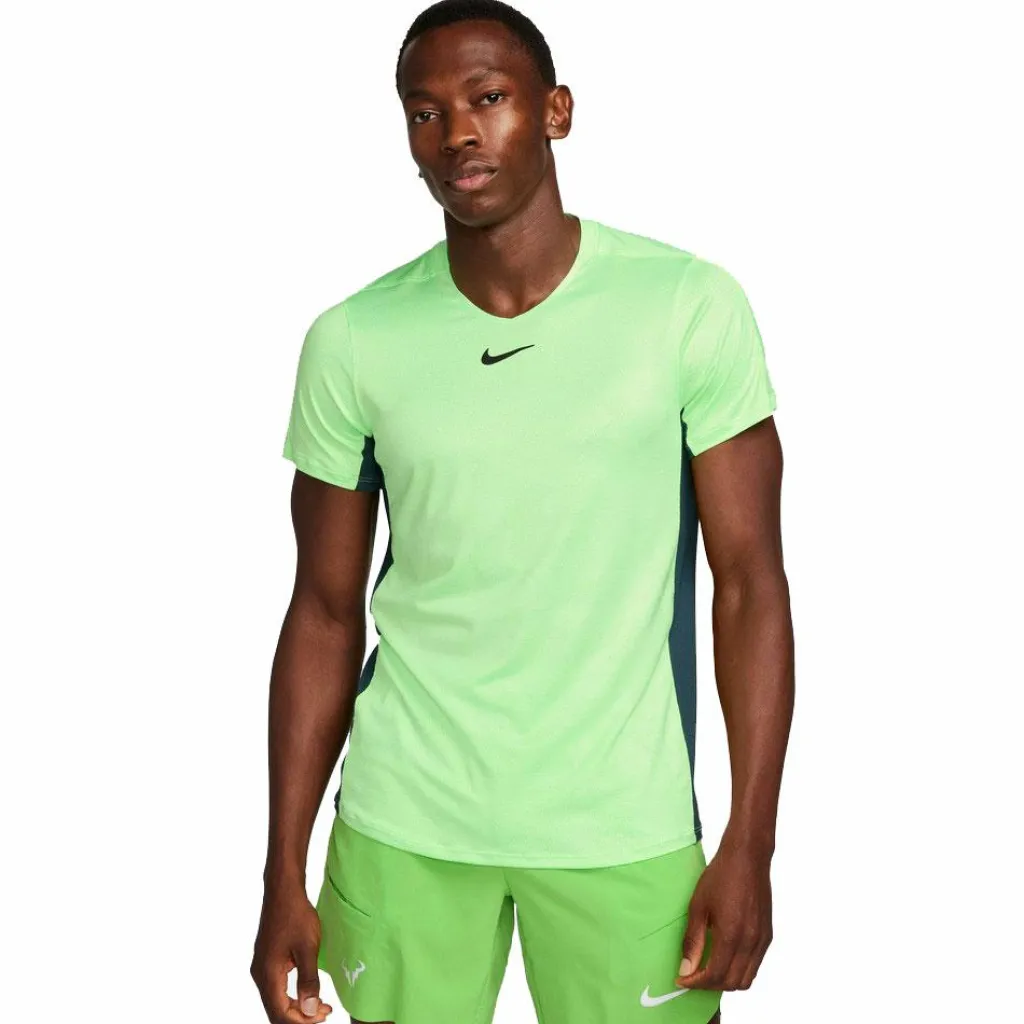 Tenniskleding-Nike Court Dri-FIT Advantage tennisshirt heren lime blast deep jungle black