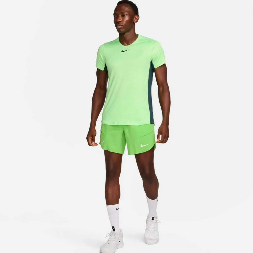 Tenniskleding-Nike Court Dri-FIT Advantage tennisshirt heren lime blast deep jungle black