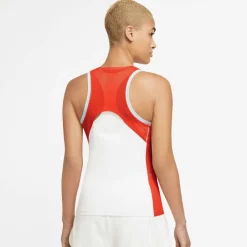 Tenniskleding-Nike Court Dri-FIT Slam tennis tanktop dames white orange blue