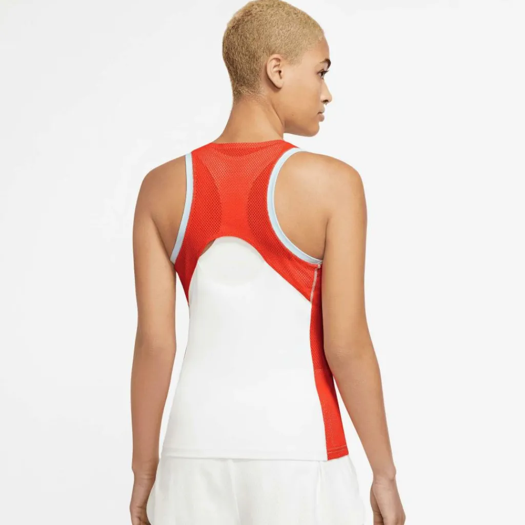 Tenniskleding-Nike Court Dri-FIT Slam tennis tanktop dames white orange blue