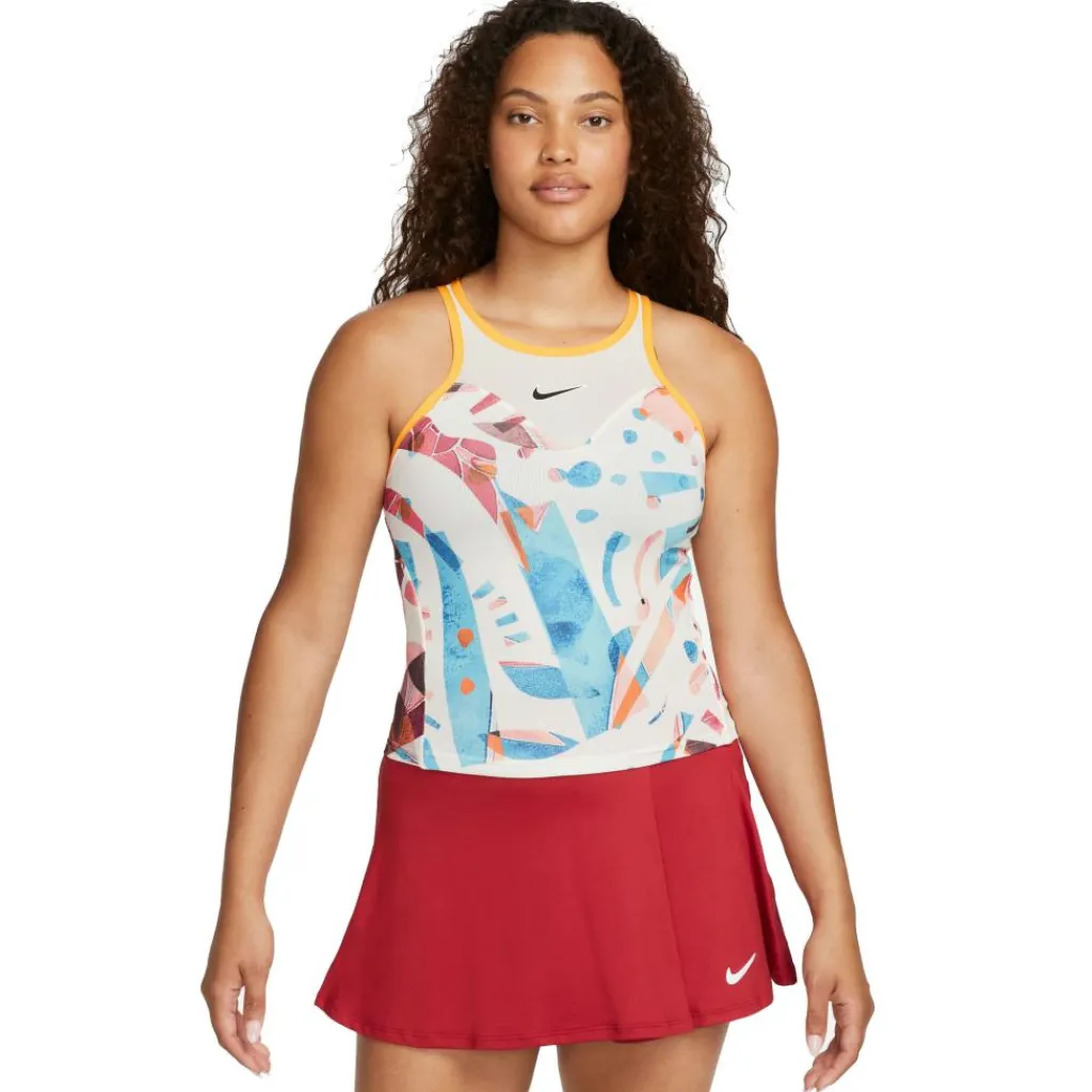 Nike Court Dri-FIT Slam tennis tanktop dames white coconut milk sundial black< Tenniskleding
