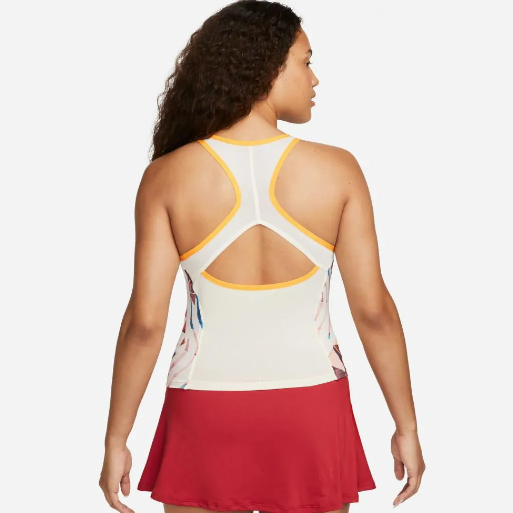 Nike Court Dri-FIT Slam tennis tanktop dames white coconut milk sundial black< Tenniskleding