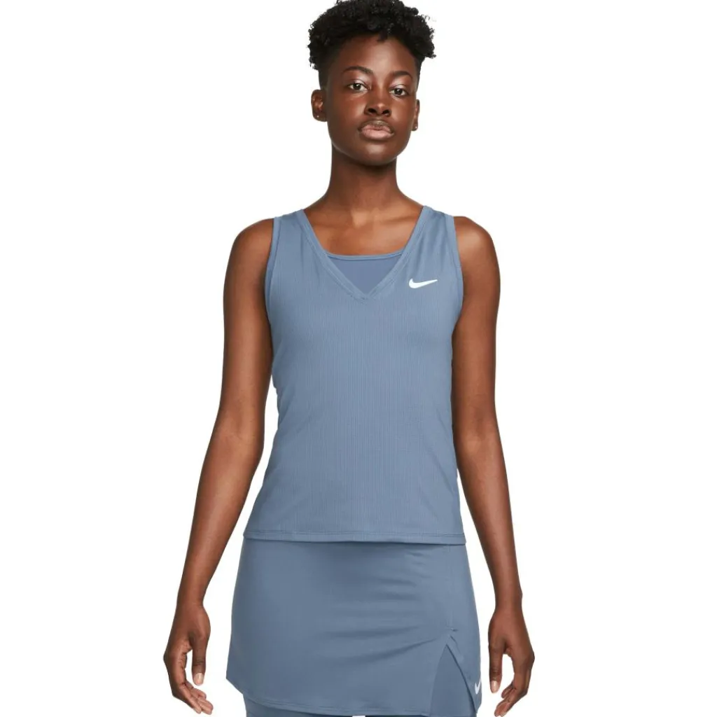 Tenniskleding-Nike Court Victory tennis tanktop dames diffused blue white