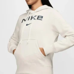 Nike Sportswear Phoenix Fleece Logo hoodie dames light  orewood brown white armor< Truien & Vesten